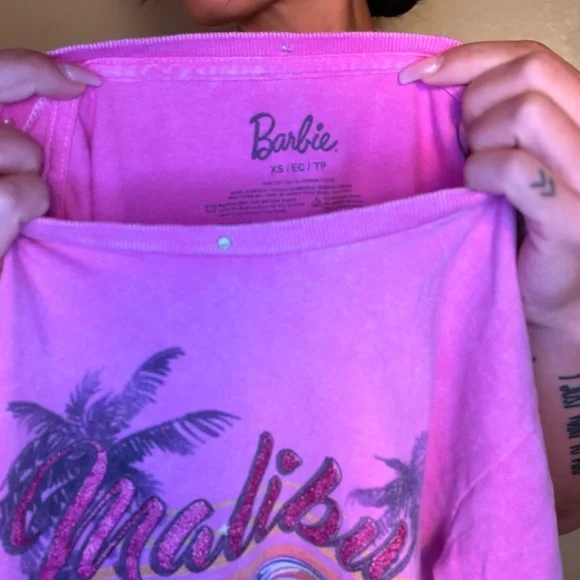 Barbie Pink Glitter Malibu Vintage Crop Tee - I added rhinestones to fix a hole - Picture 3 of 3